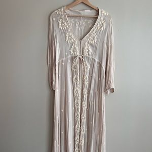 Free People Embroidered Fable Midi Dress Antique peach